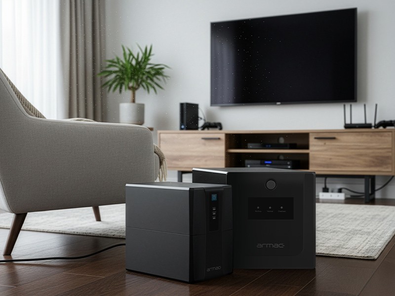 Living room with Armac UPS models in the front